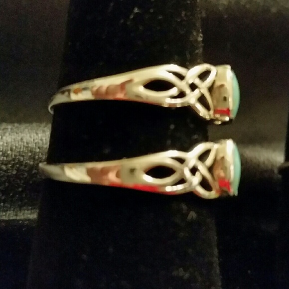 .925 Silver Turquoise Celtic Knot Ring - Picture 3 of 4